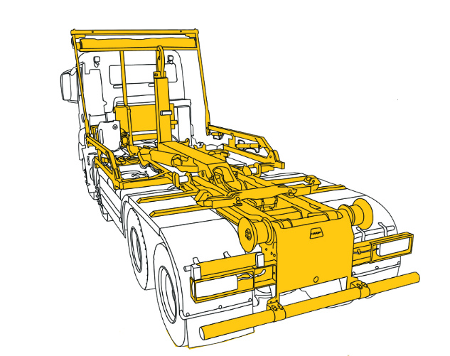 Structure drawing of Howo RHD truck mounted Hookloader sheeting system