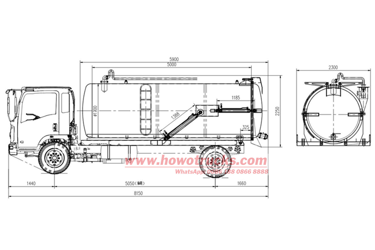 Technical drawing for HOWO 12000L sewage truck
