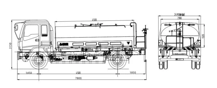 technical drawing of HOWO NX 12cbm water tank truck